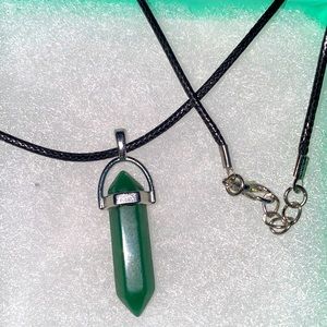 Boho Jade Crystal Black Cord Necklace 16-18”